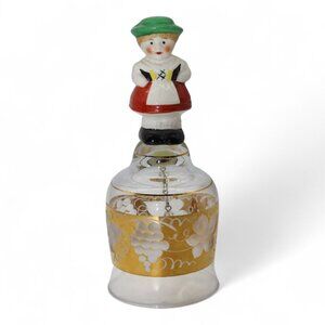 Vintage Goebel West Germany Girl Figurine Glass Bell With Gold Floral Design